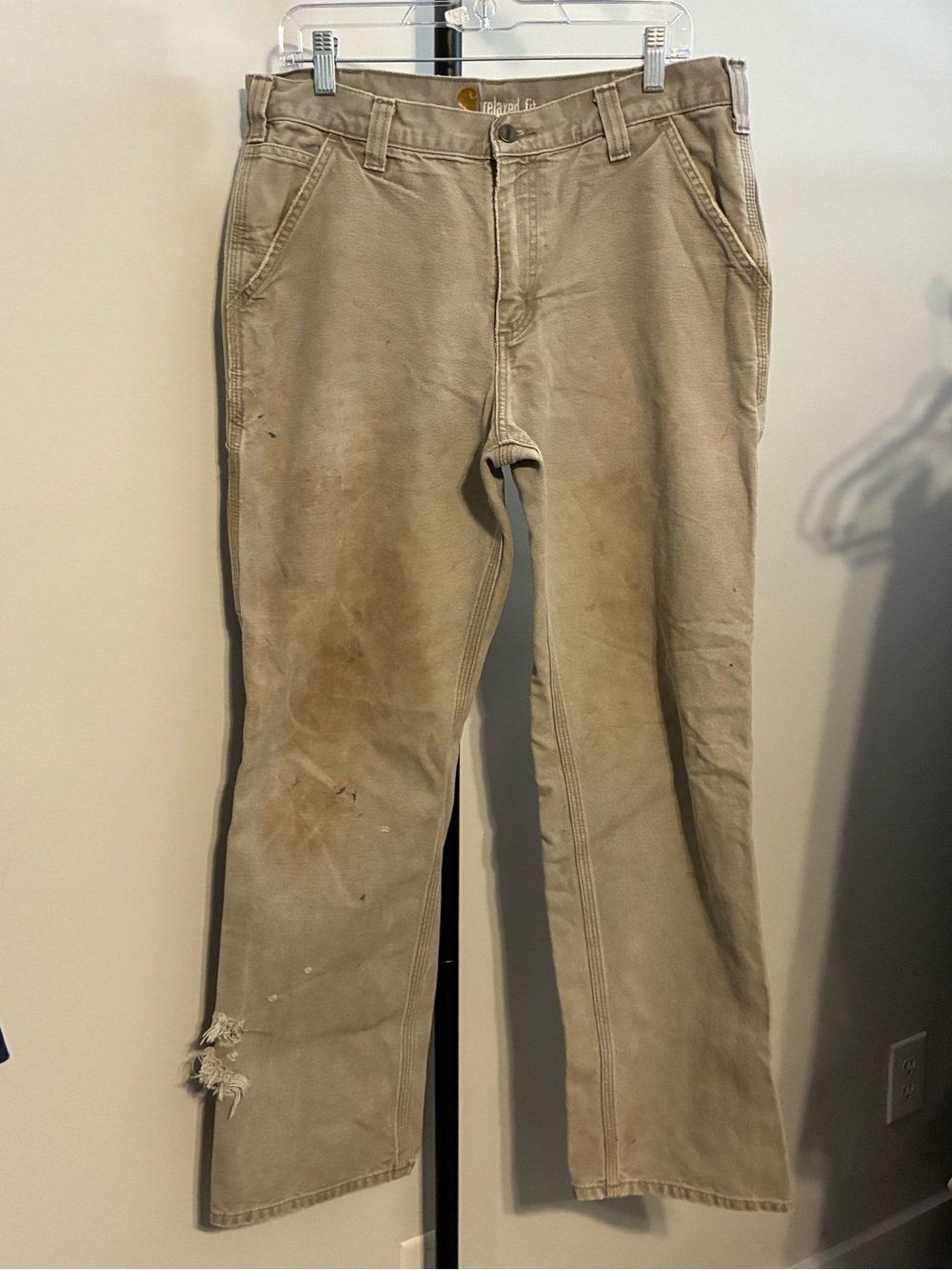 Carhartt Relaxed Fit Tan Bootcut Work Pants Carpenter Jeans Worn In 34x32
